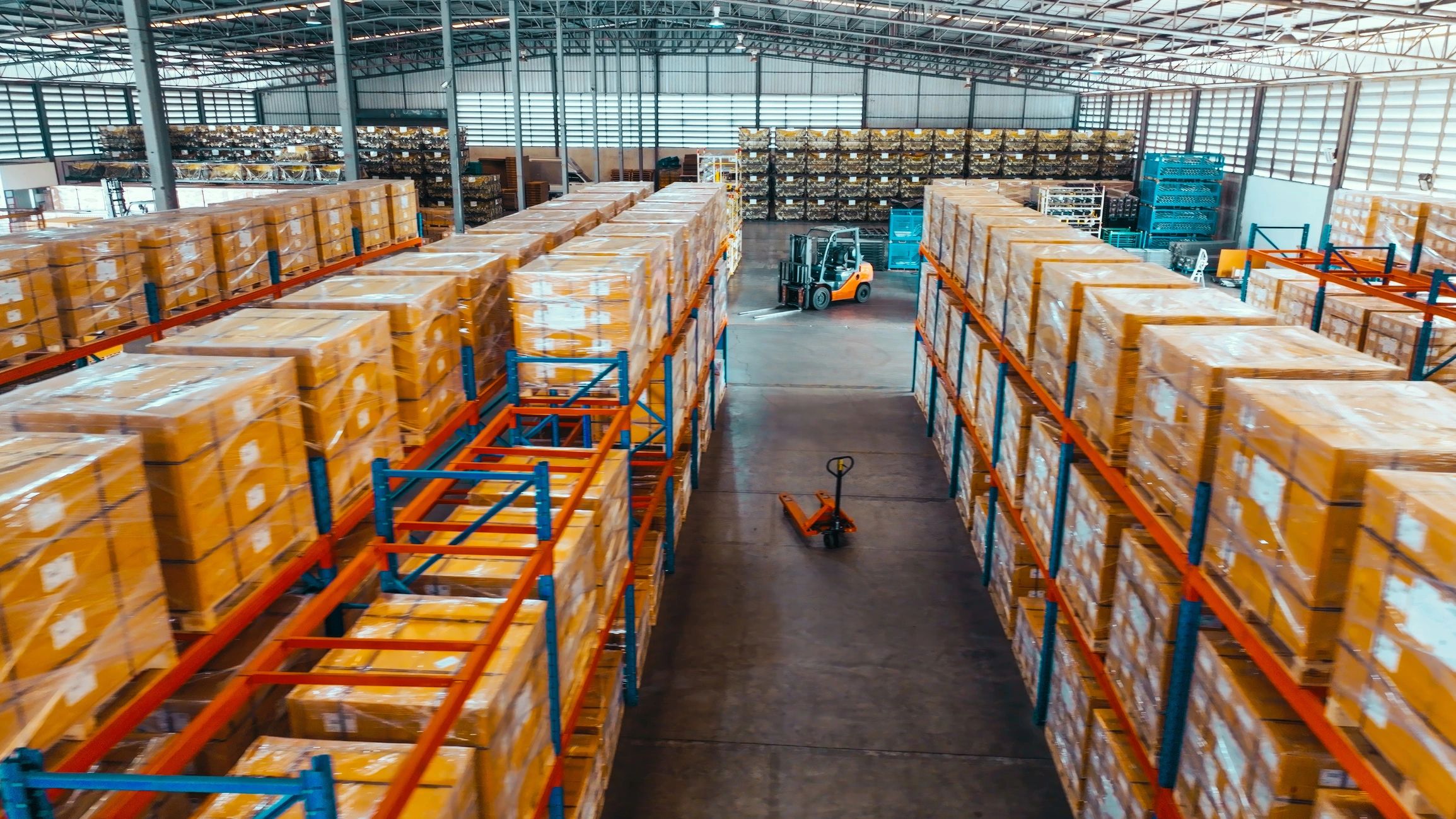 Food export warehouse with packaged produce ready for shipment