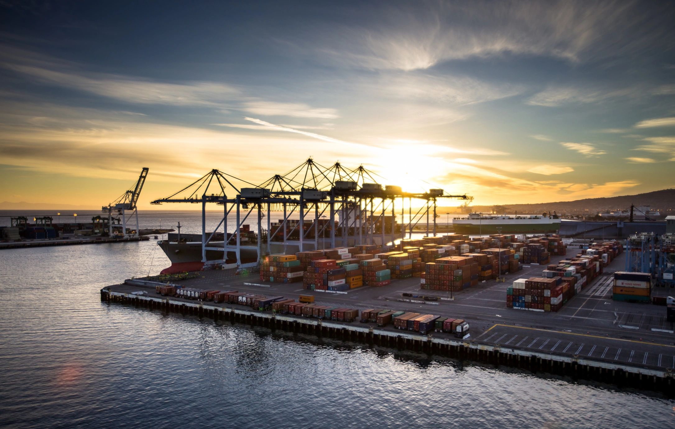 Shipping containers at an international export port